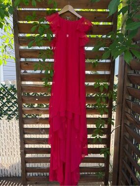 BCBG Max Azria Fuchsia Chiffon High Low Maxi Dress Size M Formal Evening Gown